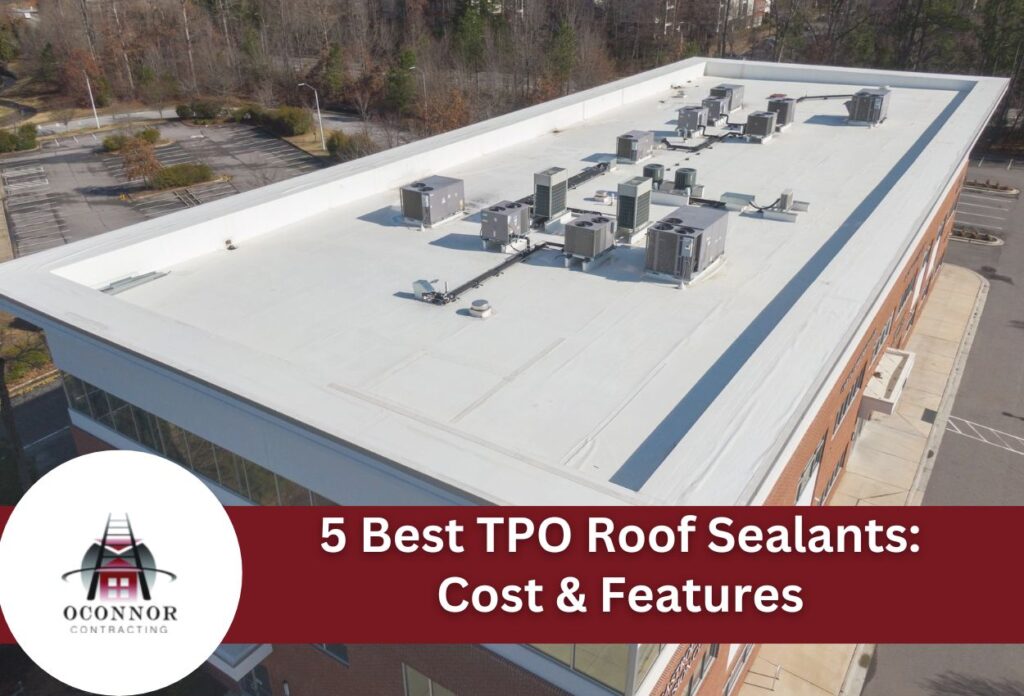Aerial view of white TPO commercial roof with HVAC units and equipment
