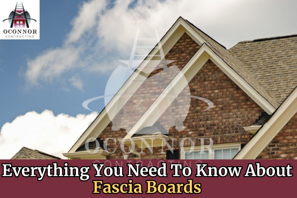 Brick house with white fascia boards and gabled roof against cloudy blue sky