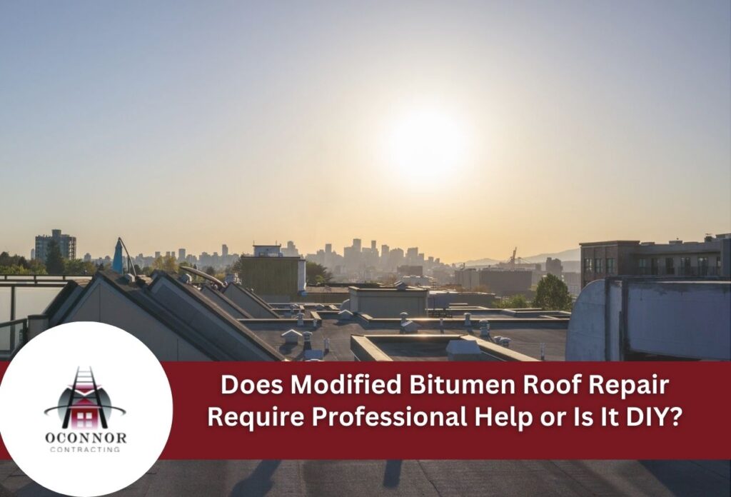 Rooftop view with city skyline at sunrise, questioning DIY or professional repair.