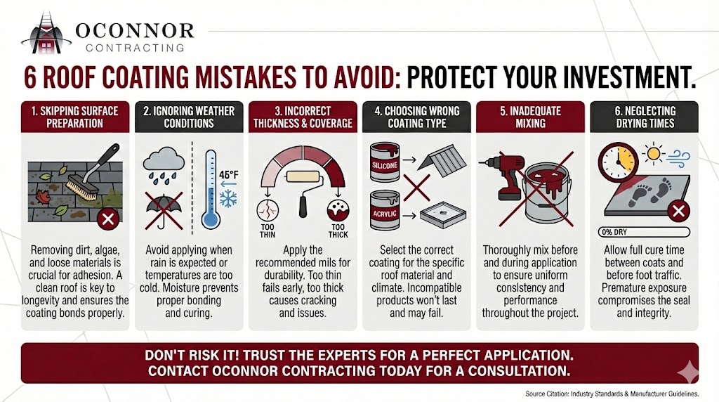 6 Critical Mistakes to Avoid When Applying Roof Coatings 2 OConnor Contracting mistakes to avoid when applying roof coatings