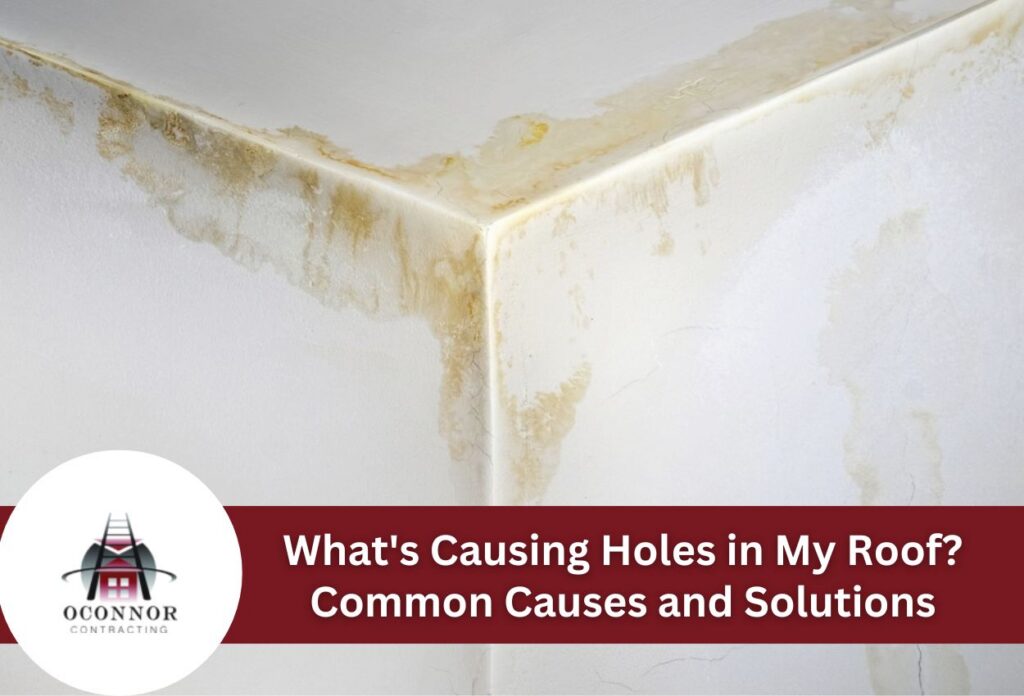 Ceiling water damage indicating possible roof leaks and stains