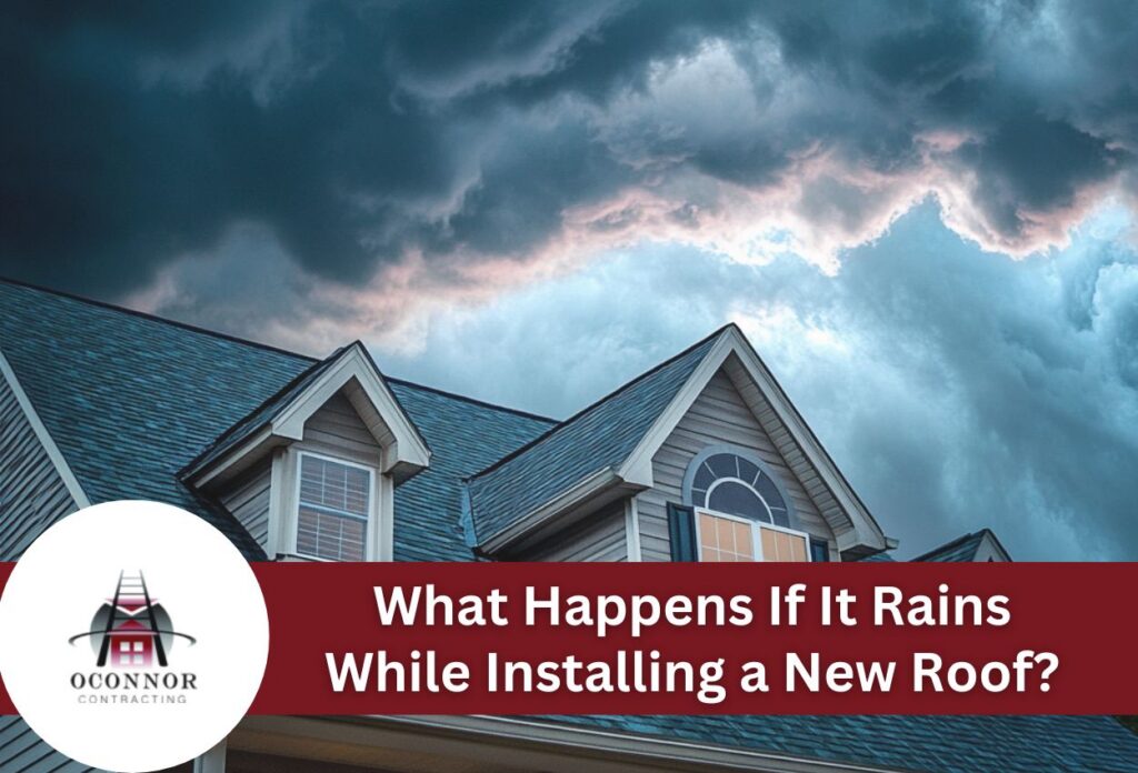 Dark storm clouds over a house under construction for new roofing.