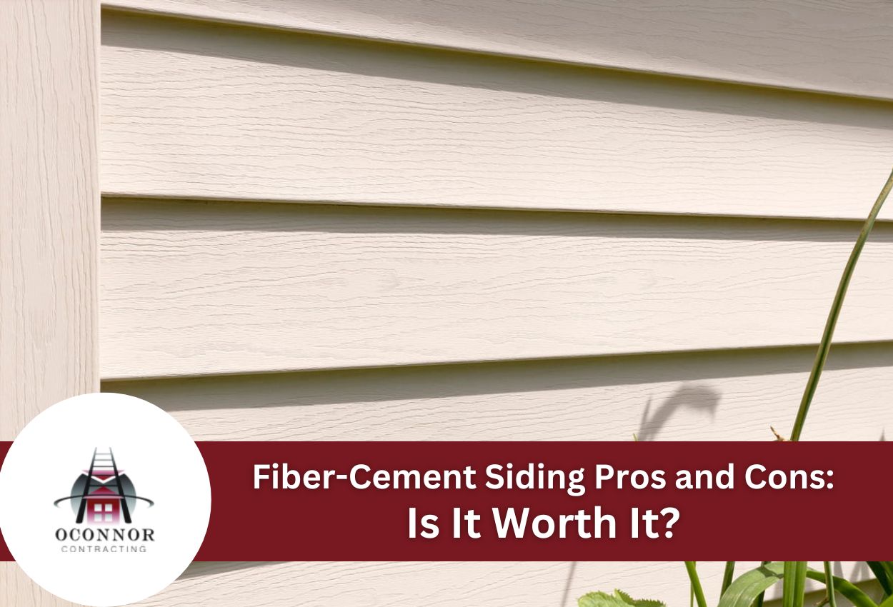 Close-up of fiber-cement siding highlighting texture and color in sunlight.