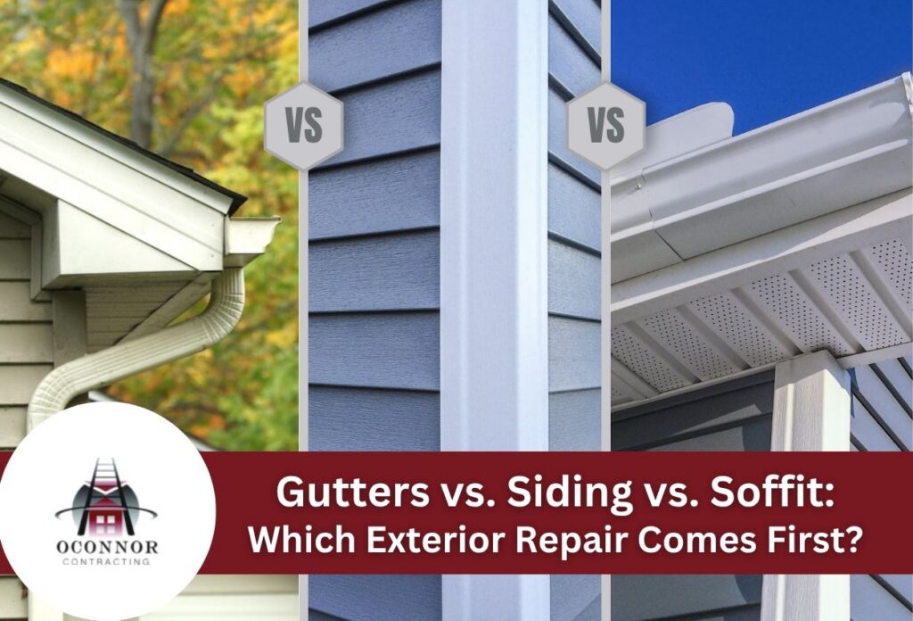 Comparison of gutters, siding, and soffit for exterior repairs